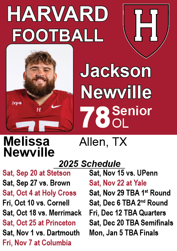 Harvard University Football roster card designed by Tailgate Prints