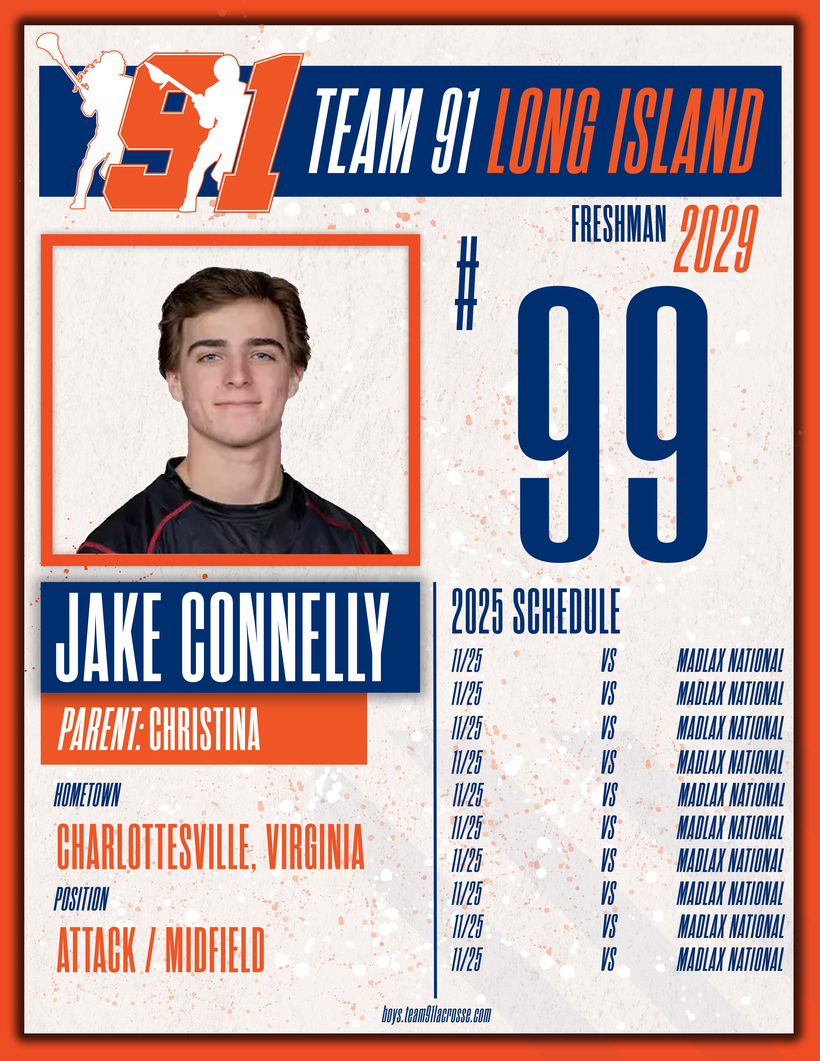 Team 91 Long Island Lacrosse roster card designed by Tailgate Prints