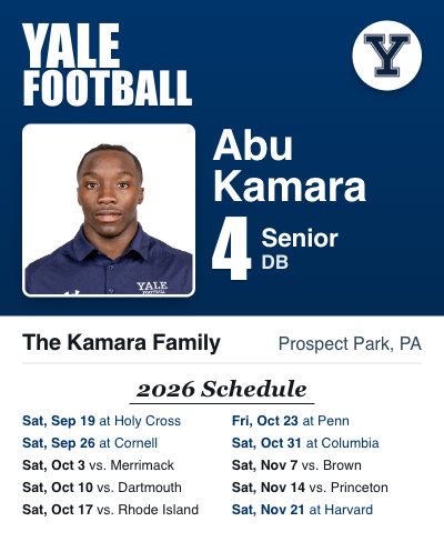 Yale University Football roster card designed by Tailgate Prints